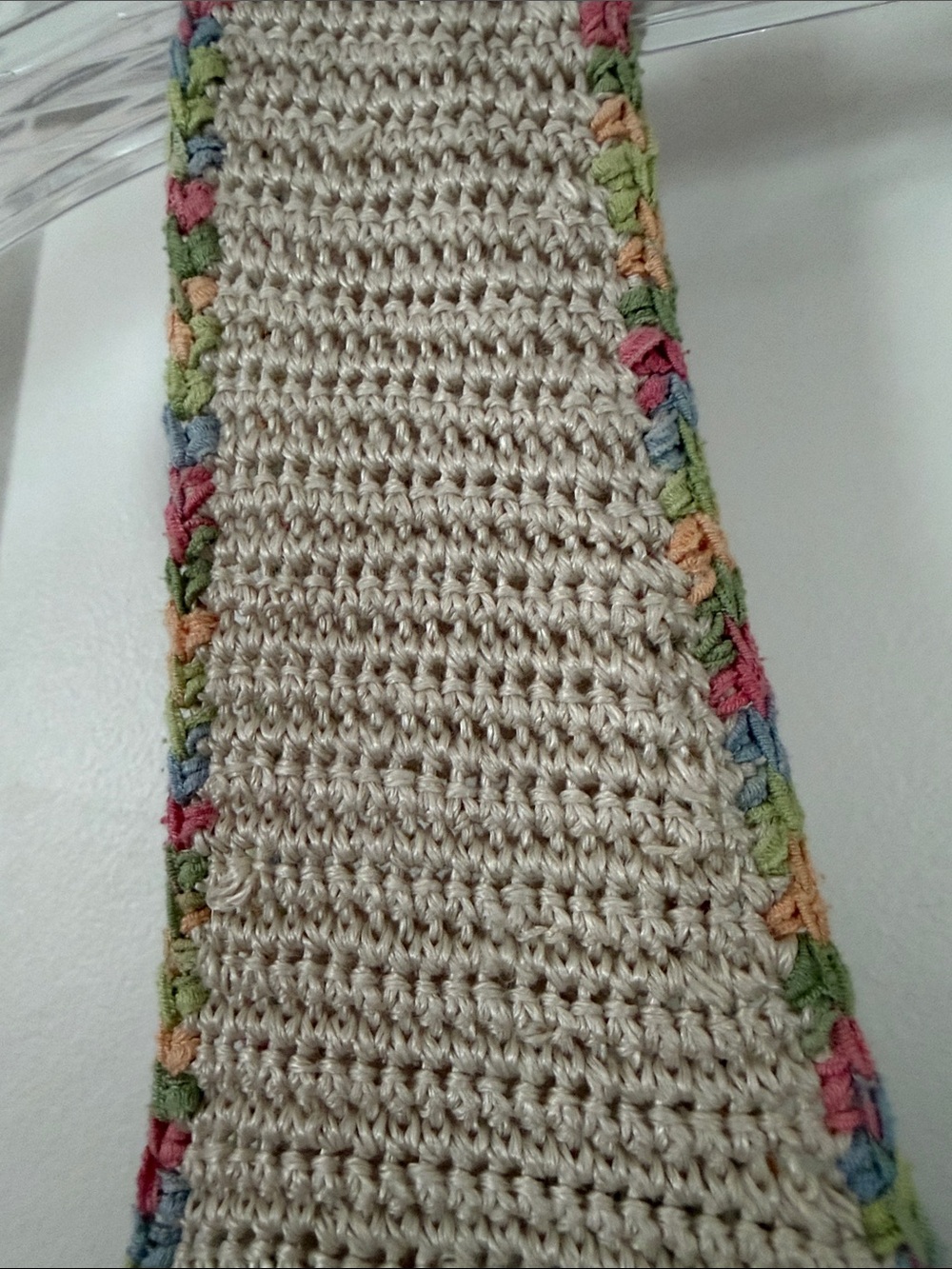 Sigrid Olsen Beige Crochet Tank with Pink, Orange, Green and Blue Check Accents - Picture 4 of 6